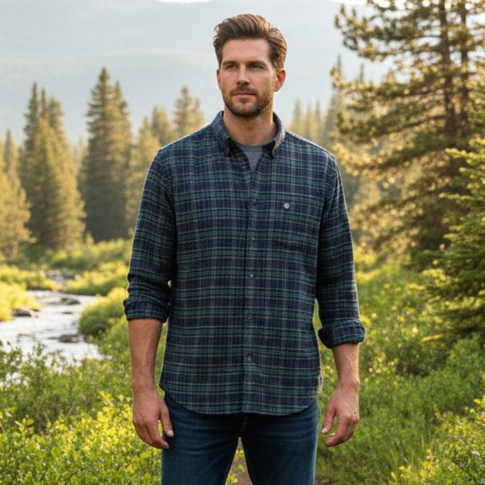 Eddie Bauer Flannel Shirt Classic Fit Button Collar Nightsky Plaid Print NWT